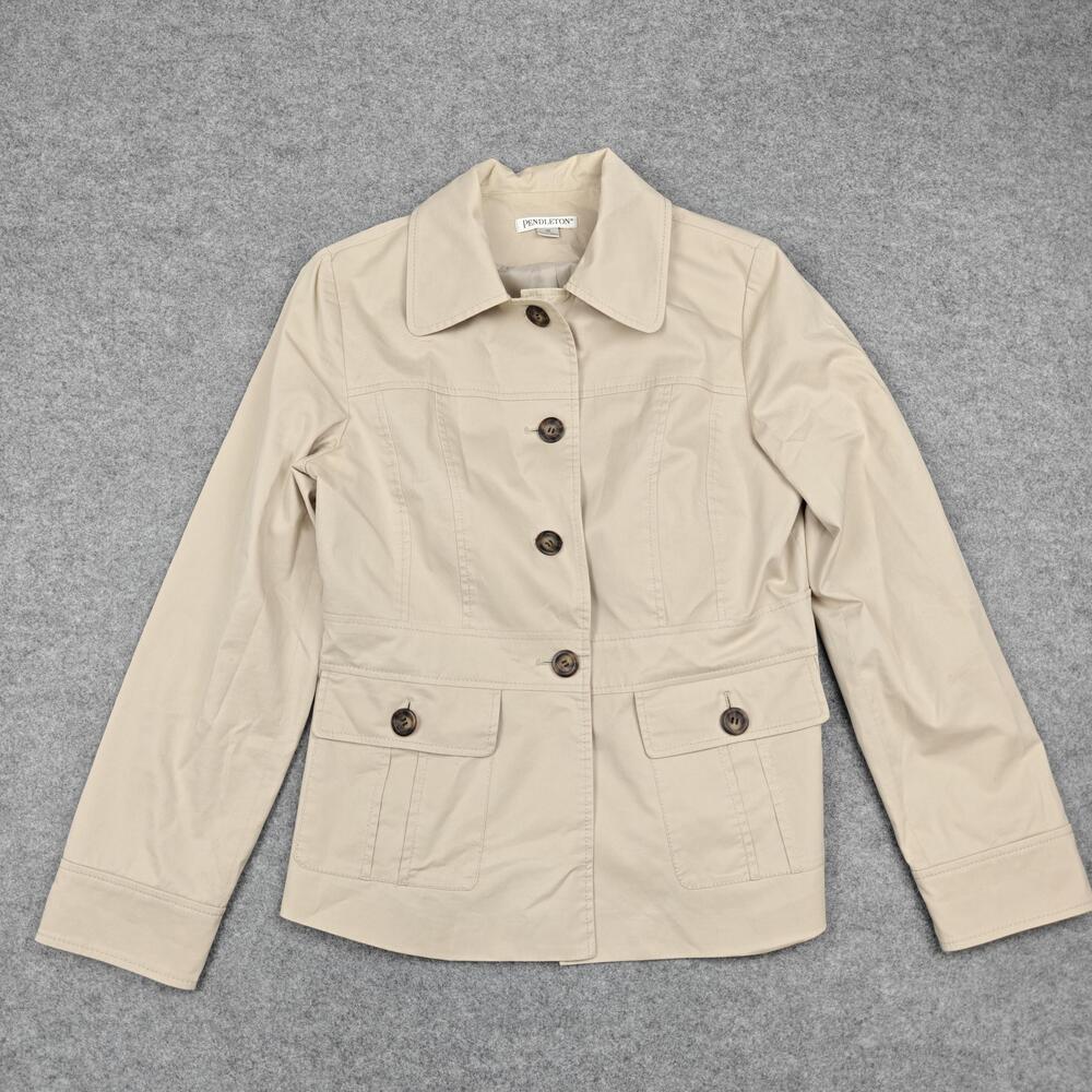 Pendleton Jacket Womens 10 Beige Cotton Button Front Collared Lined Pockets